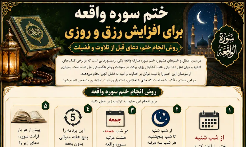 ختم سوره واقعه برای افزایش رزق و روزی | روش انجام، دعای قبل از تلاوت و فضیلت ختم سوره واقعه برای افزایش رزق و روزی | روش انجام، دعای قبل از تلاوت و فضیلت