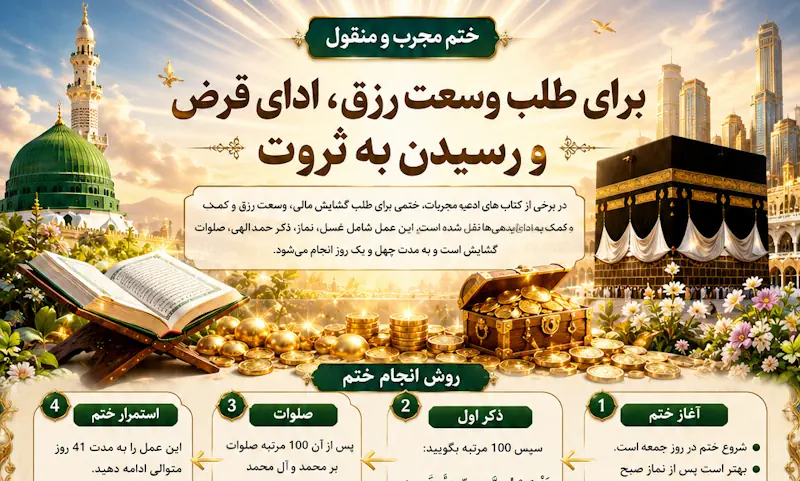 ختم و دعا برای افزایش رزق، ادای قرض و رسیدن به ثروت + روش انجام و متن دعا ختم و دعا برای افزایش رزق، ادای قرض و رسیدن به ثروت + روش انجام و متن دعا