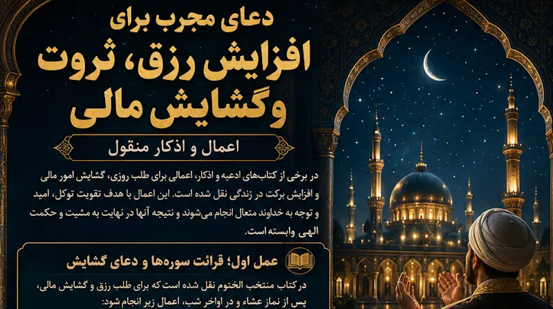 دعای مجرب برای افزایش رزق، جلب ثروت و غنی شدن + متن دعا، اعمال و اذکار دعای مجرب برای افزایش رزق، جلب ثروت و غنی شدن + متن دعا، اعمال و اذکار