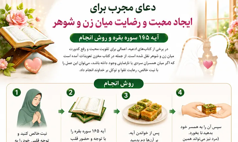 دعای مجرب برای ایجاد محبت و رضایت میان زن و شوهر | آیه ۱۶۵ سوره بقره و روش انجام دعای مجرب برای ایجاد محبت و رضایت میان زن و شوهر | آیه ۱۶۵ سوره بقره و روش انجام