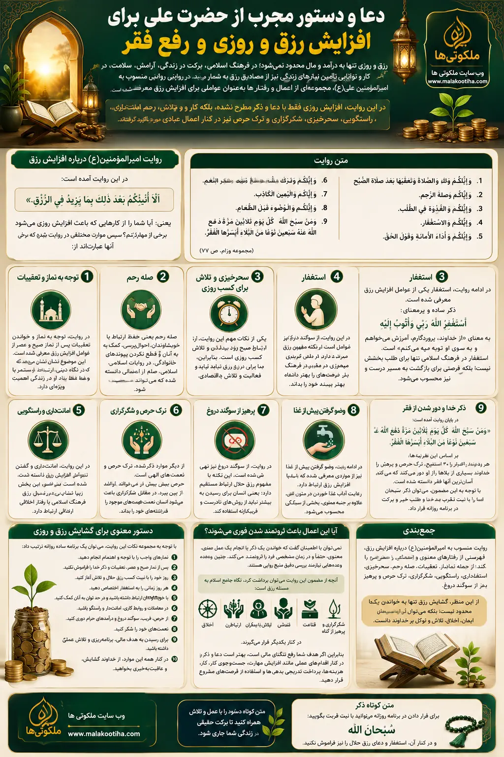 دعا و دستور مجرب از حضرت علی برای افزایش رزق و روزی و رفع فقر دعا و دستور مجرب از حضرت علی برای افزایش رزق و روزی و رفع فقر