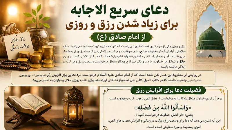 دعای سریع الاجابه برای زیاد شدن رزق و روزی | دعای امام صادق (ع) برای رزق حلال دعای سریع الاجابه برای زیاد شدن رزق و روزی | دعای امام صادق (ع) برای رزق حلال