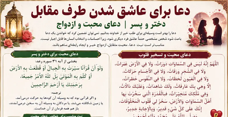 دعای عاشق شدن طرف مقابل، عاشق شدن دختر و پسر و جلب محبت دعای عاشق شدن طرف مقابل، عاشق شدن دختر و پسر و جلب محبت