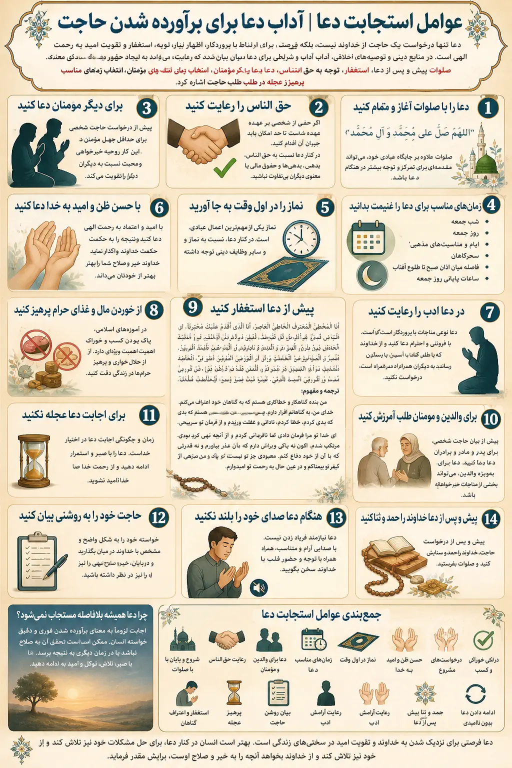 عوامل و شرایط استجابت دعا | آداب دعا برای برآورده شدن حاجت عوامل و شرایط استجابت دعا | آداب دعا برای برآورده شدن حاجت