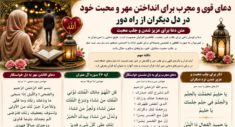 دعا برای انداختن مهر و محبت خود در دل دیگران از راه دور + متن دعا دعا برای انداختن مهر و محبت خود در دل دیگران از راه دور + متن دعا