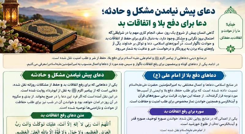 دعای پیش نیامدن مشکل و حادثه | دعای رفع اتفاقات بد و دفع بلا دعای پیش نیامدن مشکل و حادثه | دعای رفع اتفاقات بد و دفع بلا