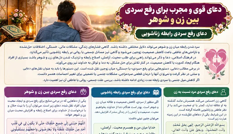 دعا برای رفع سردی بین زن و شوهر و افزایش محبت + متن دعا و روش خواندن دعا برای رفع سردی بین زن و شوهر و افزایش محبت + متن دعا و روش خواندن