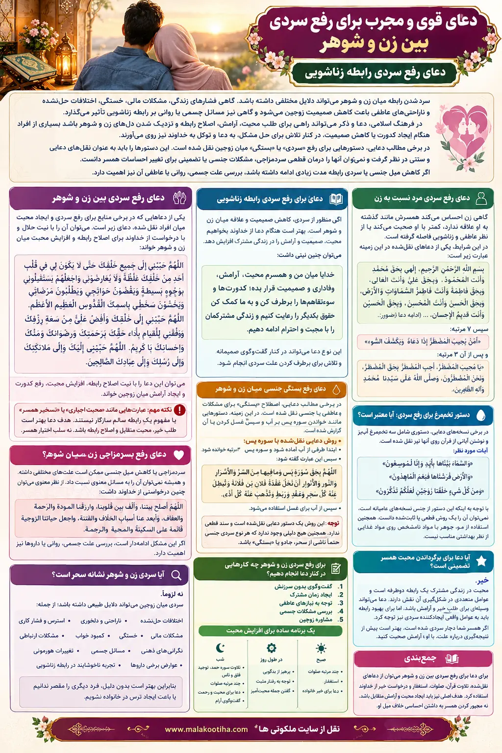 دعا برای رفع سردی بین زن و شوهر و افزایش محبت + متن دعا و روش خواندن دعا برای رفع سردی بین زن و شوهر و افزایش محبت + متن دعا و روش خواندن