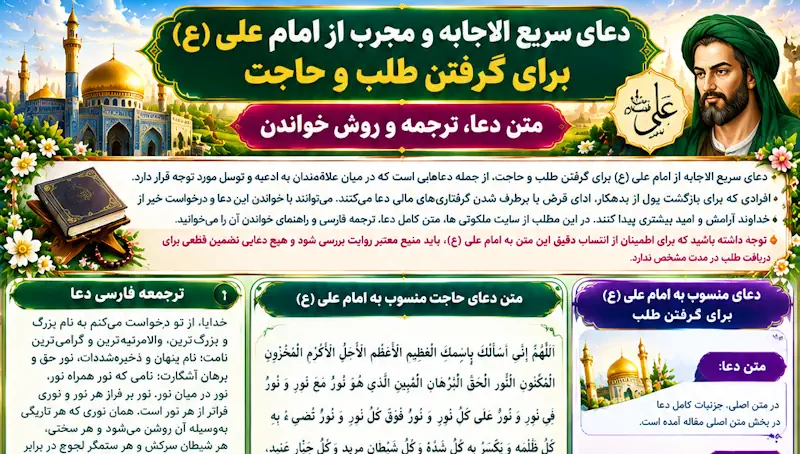 دعای امام علی برای گرفتن طلب و حاجت | متن دعا و روش خواندن دعای امام علی برای گرفتن طلب و حاجت | متن دعا و روش خواندن