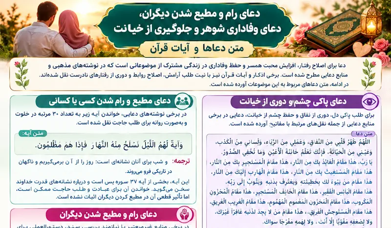 دعای تسلیم معشوق در عشق، وفاداری مطلق و جلوگیری از خیانت دعای تسلیم معشوق در عشق، وفاداری مطلق و جلوگیری از خیانت