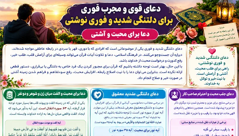 دعای دلتنگی شدید و فوری نوشتنی جهت دلتنگی و بیقراری معشوق دعای دلتنگی شدید و فوری نوشتنی جهت دلتنگی و بیقراری معشوق