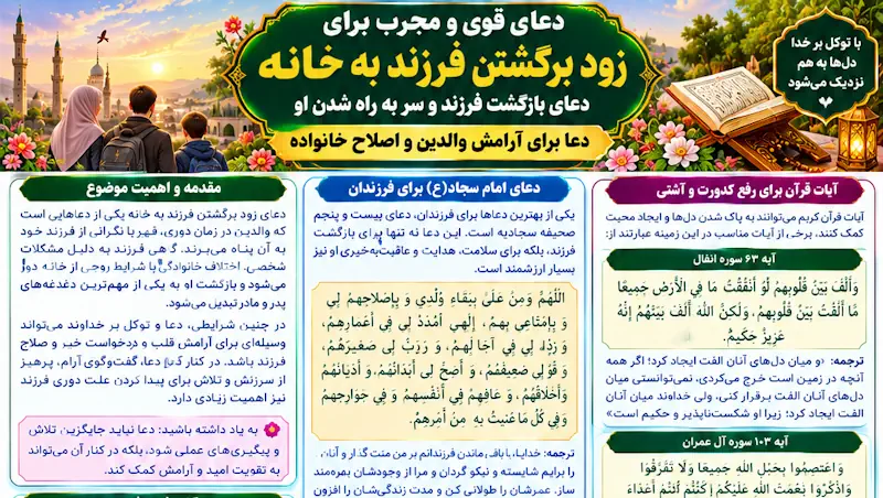 دعای زود برگشتن فرزند به خانه | دعای بازگشت فرزند و سر به راه شدن او دعای زود برگشتن فرزند به خانه | دعای بازگشت فرزند و سر به راه شدن او