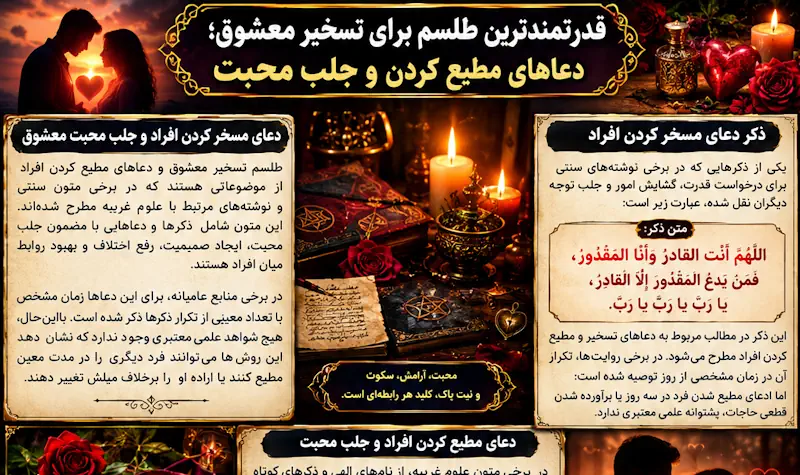 مجرب ترين طلسمی كه معشوق بی چون و چرا مطيع مسخر و رام ميشود مجرب ترين طلسمی كه معشوق بی چون و چرا مطيع مسخر و رام ميشود
